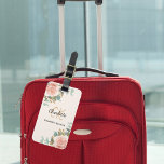 Étiquette À Bagage Flores d'or rose beige monogramme élégant<br><div class="desc">Arrière - plan tendance beige crème. Décoré de fleurs d'or rose couleur eau et de verdure. Personnalisez et ajoutez votre prénom,  vos initiales monographiques et votre nom complet sur le devant,  les coordonnées au dos.</div>