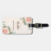 Étiquette À Bagage Flores d'or rose beige monogramme élégant (Devant horizontal)