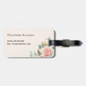 Étiquette À Bagage Flores d'or rose beige monogramme élégant (Dos horizontal)
