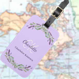 Étiquette À Bagage Flores violet lavande monogramme nom élégant