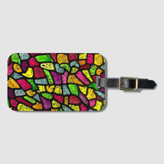 Étiquette À Bagage Fluorescent Cartoon Weird Faces Drawing