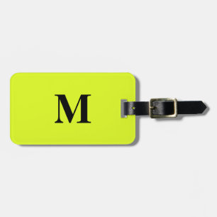 Étiquette À Bagage Fluorescent Jaune Vert Monogrammes Nom Cadeau