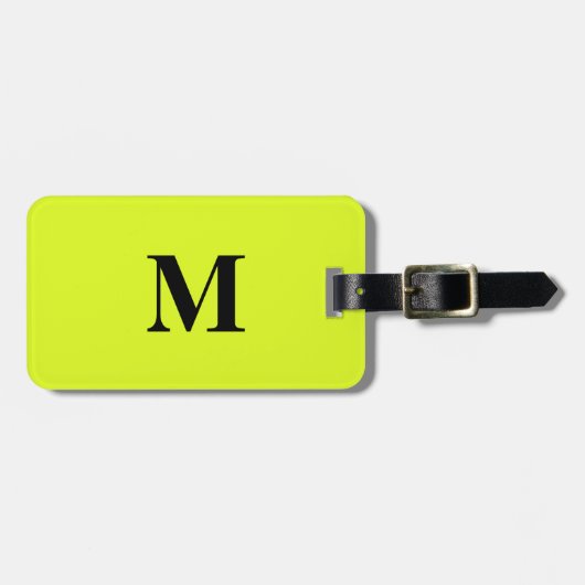 Étiquette À Bagage Fluorescent Jaune Vert Monogrammes Nom Cadeau (Devant horizontal)