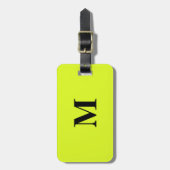 Étiquette À Bagage Fluorescent Jaune Vert Monogrammes Nom Cadeau (Devant Vertical)