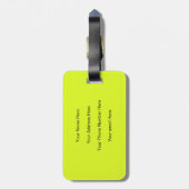 Étiquette À Bagage Fluorescent Jaune Vert Monogrammes Nom Cadeau (Dos Vertical)