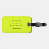 Étiquette À Bagage Fluorescent Jaune Vert Monogrammes Nom Cadeau (Dos horizontal)