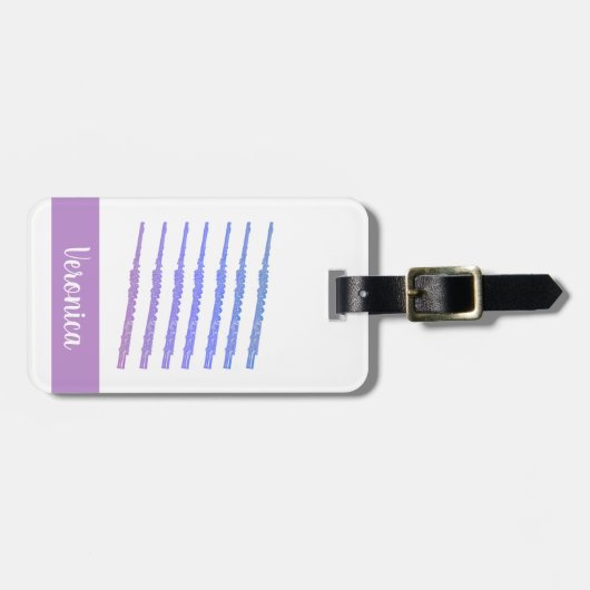 Étiquette À Bagage Flute Instrument Vent Rose Bleu Personnaliser (Devant horizontal)