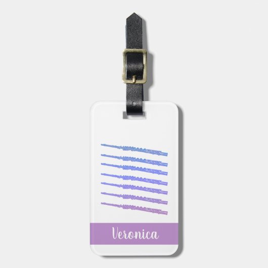 Étiquette À Bagage Flute Instrument Vent Rose Bleu Personnaliser (Devant Vertical)