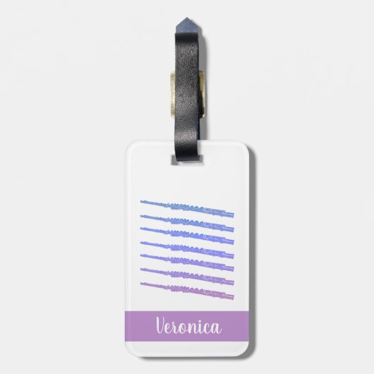 Étiquette À Bagage Flute Instrument Vent Rose Bleu Personnaliser (Dos Vertical)