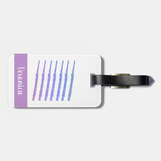 Étiquette À Bagage Flute Instrument Vent Rose Bleu Personnaliser (Dos horizontal)