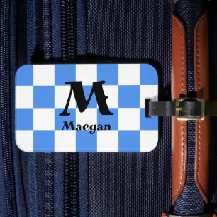 Étiquette À Bagage Fond à motif carreaux bleus