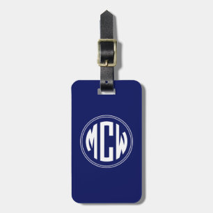 Étiquette À Bagage Fond Monogramme DIY Cercle Blanc Bleu Marine