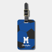 Étiquette À Bagage Foot Monogramme Bleu & Nom (Devant Vertical)