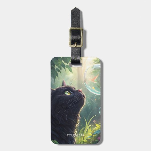 Étiquette À Bagage Forêt fantastique de chat noir mignon (Devant Vertical)