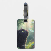 Étiquette À Bagage Forêt fantastique de chat noir mignon (Dos Vertical)