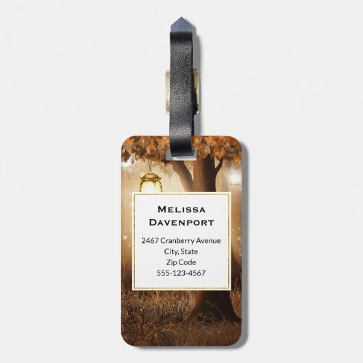 Étiquette À Bagage Forêt magique avec lumières des fées Monogramme (Dos Vertical)