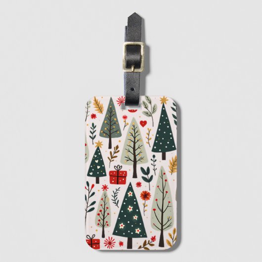 Étiquette À Bagage Forêt Whimsical d'arbres de Noël (Devant Vertical)