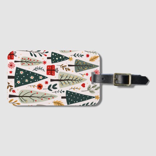 Étiquette À Bagage Forêt Whimsical d'arbres de Noël (Devant Horizontal)