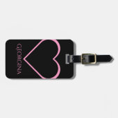 Étiquette À Bagage Forme rose de coeur + Nom personnalisé (Devant horizontal)