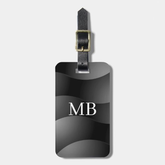 Étiquette À Bagage Formes courbées en noir/gris, Monogramme What, Coo (Devant Vertical)