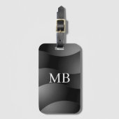 Étiquette À Bagage Formes courbées noires et grises, Monogramme blanc (Devant Vertical)