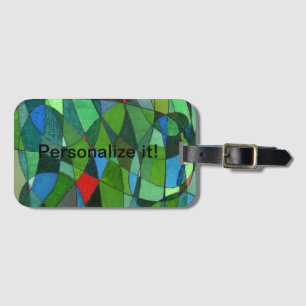 Étiquette À Bagage Formes courbes douces en vert cool et accents roug