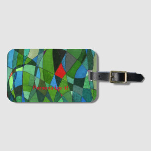 Étiquette À Bagage Formes courbes douces en vert cool et accents roug