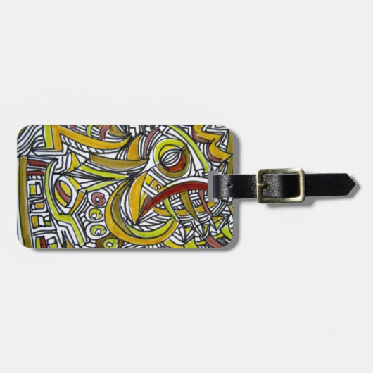 Étiquette À Bagage Fossiles - griffonnage d'encre d'art abstrait (Devant horizontal)