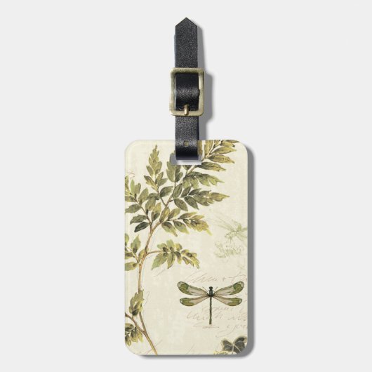 Étiquette À Bagage Fougères décoratives et une libellule (Devant Vertical)