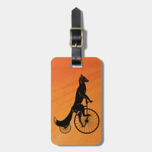 Étiquette À Bagage Fox montant une silhouette de bicyclette dans le