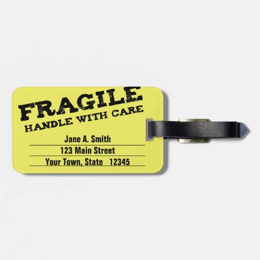 Étiquette À Bagage Fragile, manipulez avec soin, jaune (Dos horizontal)