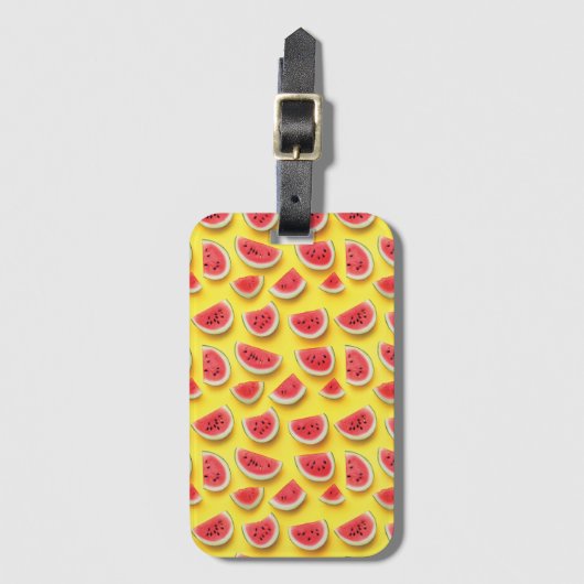 Étiquette À Bagage Fraîches de pastèque Motif sur Jaune (Devant Vertical)