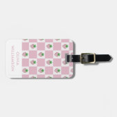 Étiquette À Bagage Fraise d'été damier rose (Devant horizontal)