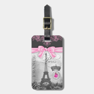 Étiquette À Bagage Français rose vintage Eiffel de Paris France d'arc