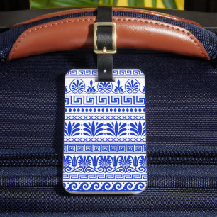 Étiquette À Bagage Fret grec, Motif méditerranéen, Bleu