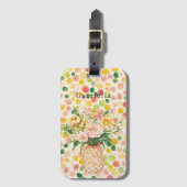 Étiquette À Bagage Fruité Rose Vert Jaune Ananas Floral (Devant Vertical)
