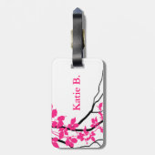 Étiquette À Bagage Fuchsia de tourbillonnement de blanc de fleurs de (Dos Vertical)