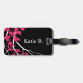 Étiquette À Bagage Fuchsia de tourbillonnement de noir de fleurs de (Dos horizontal)
