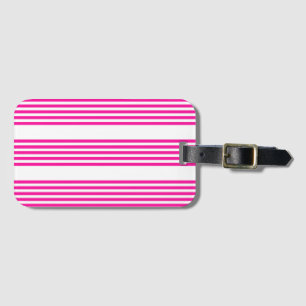 Étiquette À Bagage Fuchsia et blanc cinq bandes motif