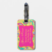 Étiquette À Bagage Fuchsia jaune rose moderne Paisson Monogramme (Dos Vertical)