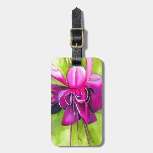 Étiquette À Bagage Fuchsia pop art watercolour flower (Devant Vertical)