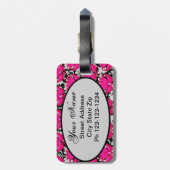 Étiquette À Bagage Fuchsia rose noir gris parisien Damask Monogramme (Dos Vertical)