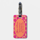 Étiquette À Bagage Fuchsia rose orange Art nouveau Damask Monogramme (Dos Vertical)