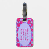 Étiquette À Bagage Fuchsia rose violet Art Nouveau Damask Monogramme (Dos Vertical)