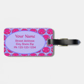Étiquette À Bagage Fuchsia rose violet Art Nouveau Damask Monogramme (Dos horizontal)