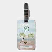 Étiquette À Bagage Fun Beach Scène Glam Palm Tree Monogramme Nom (Devant Vertical)
