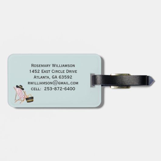 Étiquette À Bagage Fun Beach Scène Glam Palm Tree Monogramme Nom (Dos horizontal)