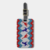 Étiquette À Bagage Fun Boys Dinosaures Rouge Bleu Chevron Motif (Devant Vertical)