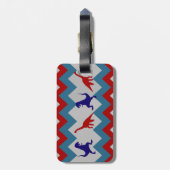 Étiquette À Bagage Fun Boys Dinosaures Rouge Bleu Chevron Motif (Dos Vertical)