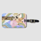 Étiquette À Bagage Fun Bubblegum soufflant Giraffe Liquide Swirl Bleu (Devant Horizontal)
